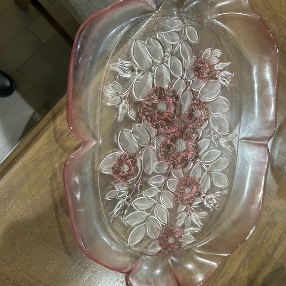 Vintage Mikasa Pink Rosella crystal serving tray, GUC, No chips, she's stunning. - Picture 6 of 7